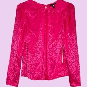 Aqua Hot Pink Fuschia Blouse with Animal Leopard Print - Size S - New With Tags